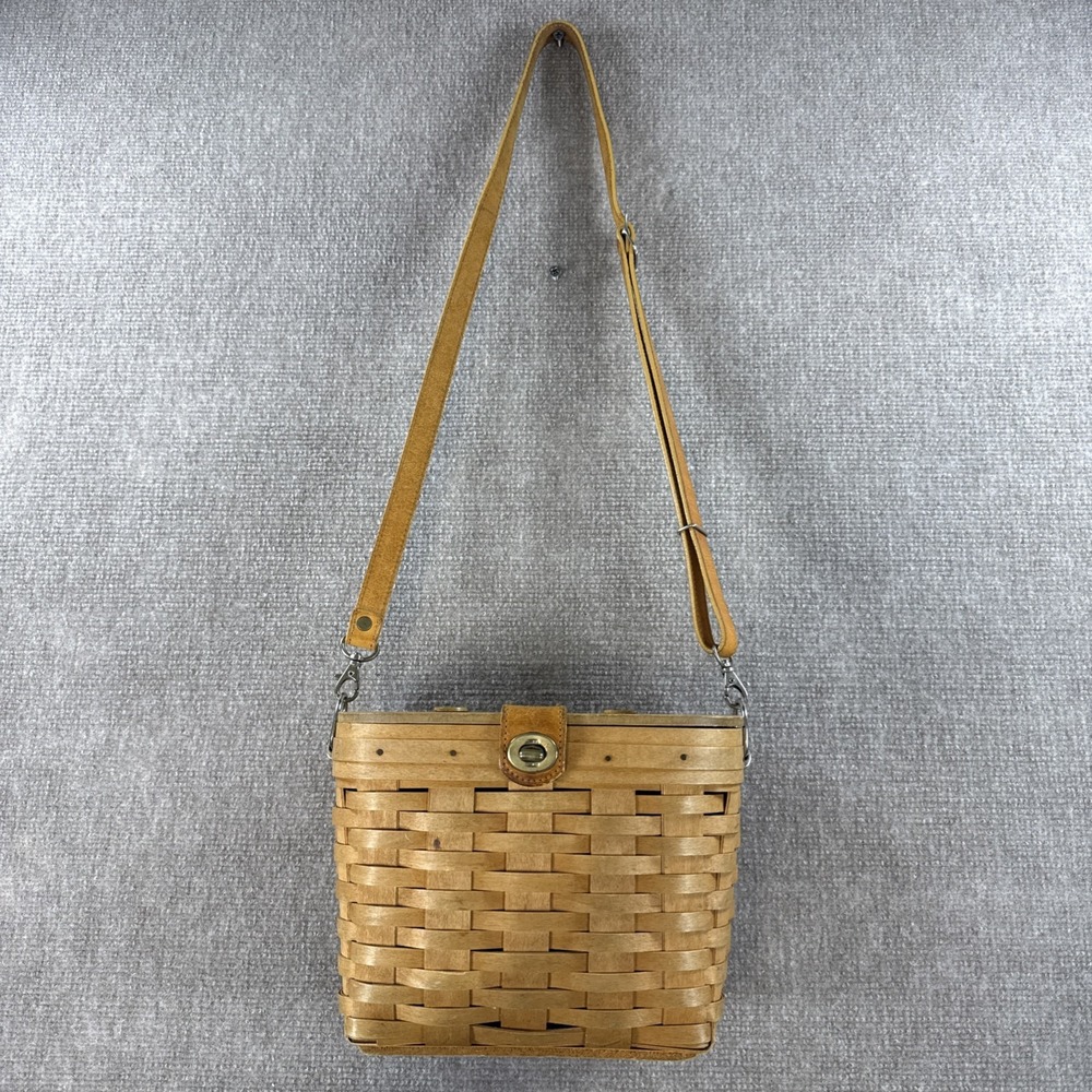 Longaberger Basket Purse Crossbody Handbag Wood Leather Vintage Cottagecore